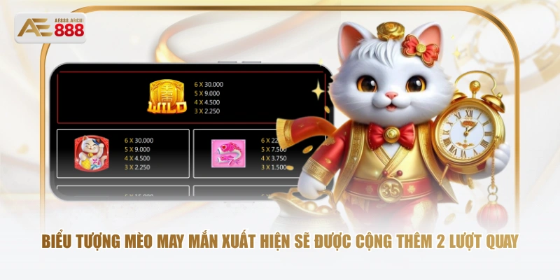 Biểu tượng Mèo may mắn xuất hiện sẽ được cộng thêm 2 lượt quay